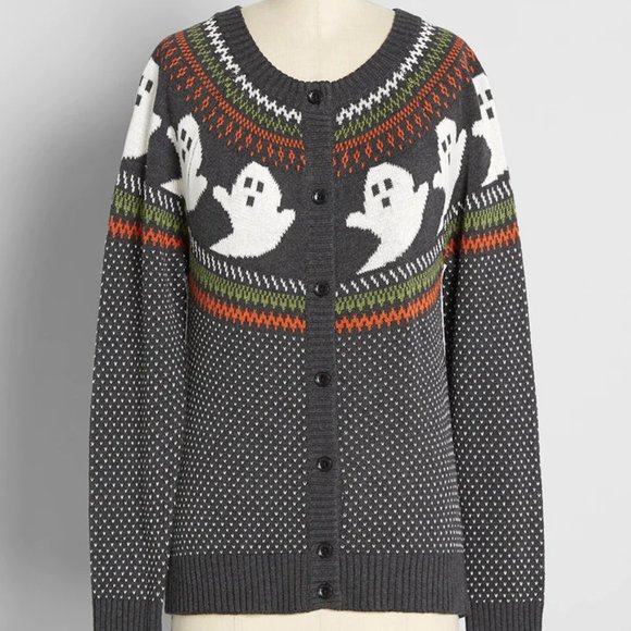 Modcloth Sweaters - Modcloth You've Been Ghosted Fair Isle Sweater Cardigan Cotton - M